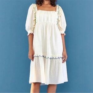 Farm Rio Off White Texture Mini Dress Ruffle New With Tags Size Medium